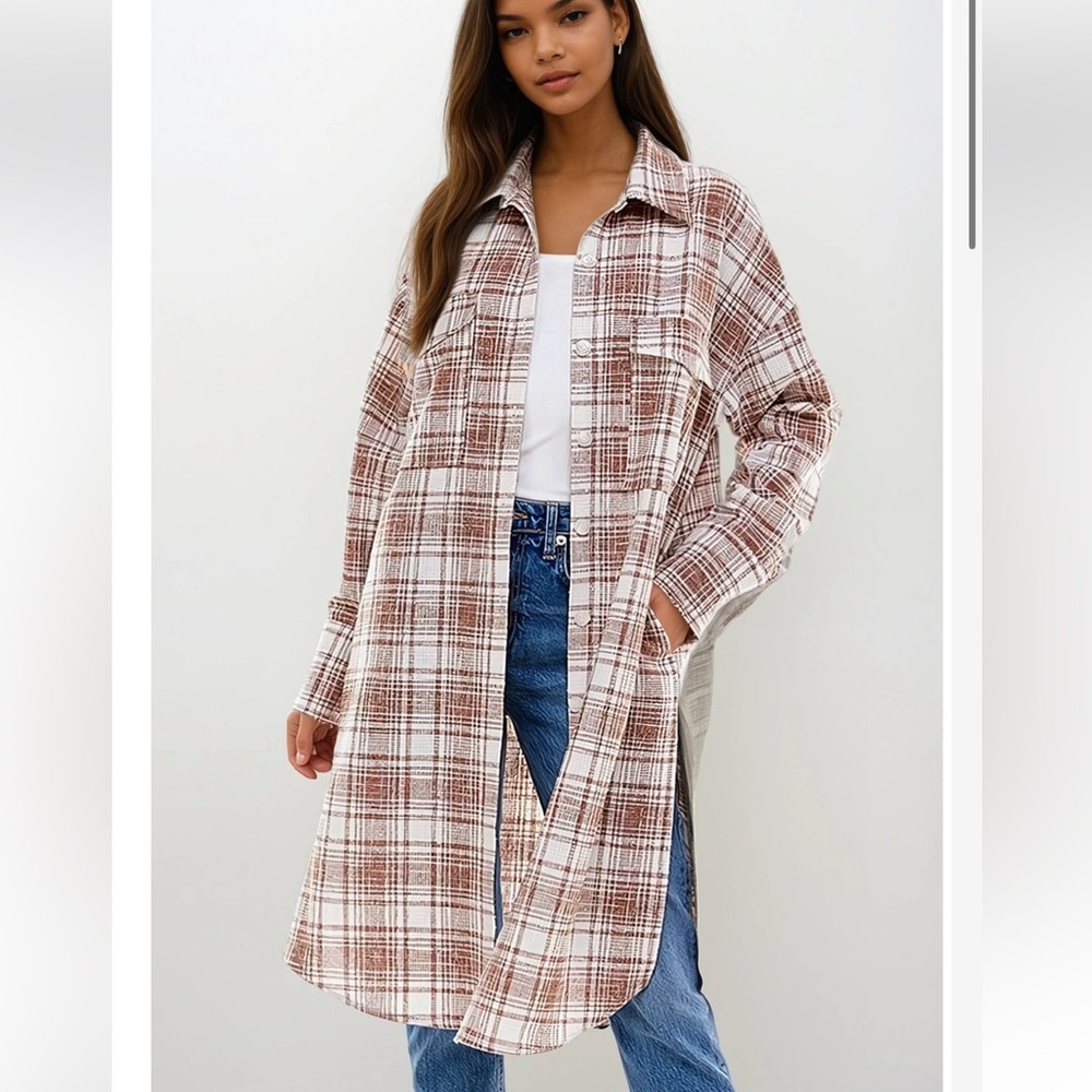 ACOA NWT Oversized POCKETED PLAID BUTTON DOWN SHACKET DUSTER SZ M/L